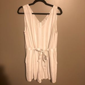 LOFT white/tan striped romper- Size 8